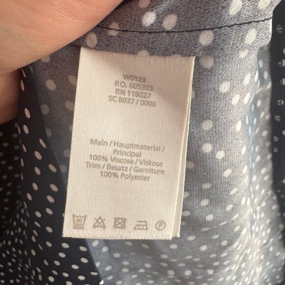 Boden Camille Polka Dot Midi Dress Navy Blue Tie Waist Slit Back Zip Sz 12 - Picture 11 of 14